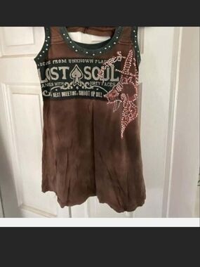 Salvage HTF 'Lost Soul' Graphic Tank with Stud & Rhinestone Detail. S